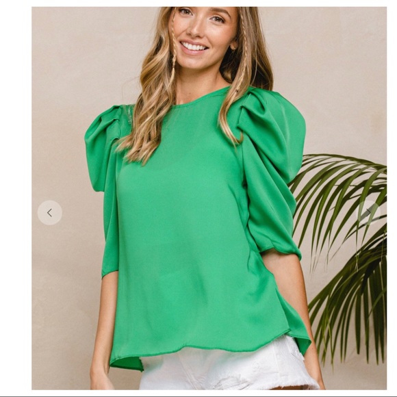 Boho Hottest color Trendy Half Puff Sleeve Chiffon Top - Picture 2 of 5